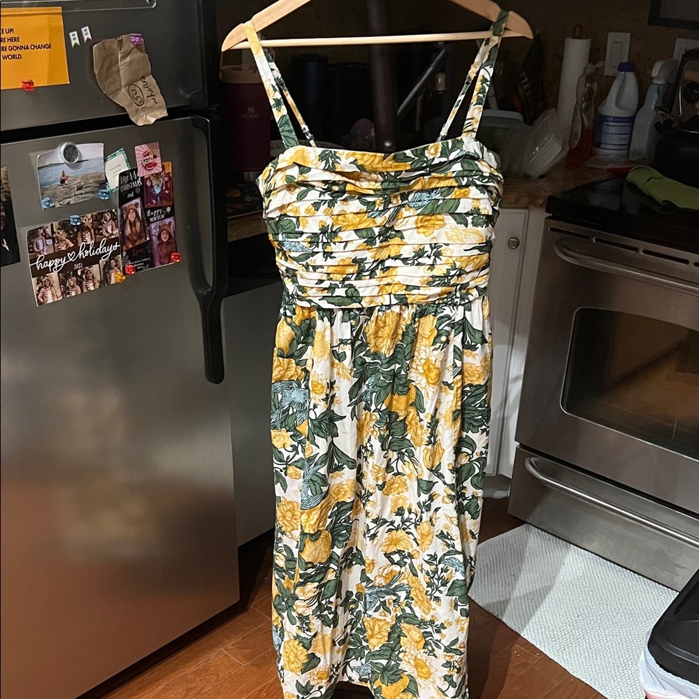 Abercrombie & Fitch Yellow and Green Floral Midi Dress